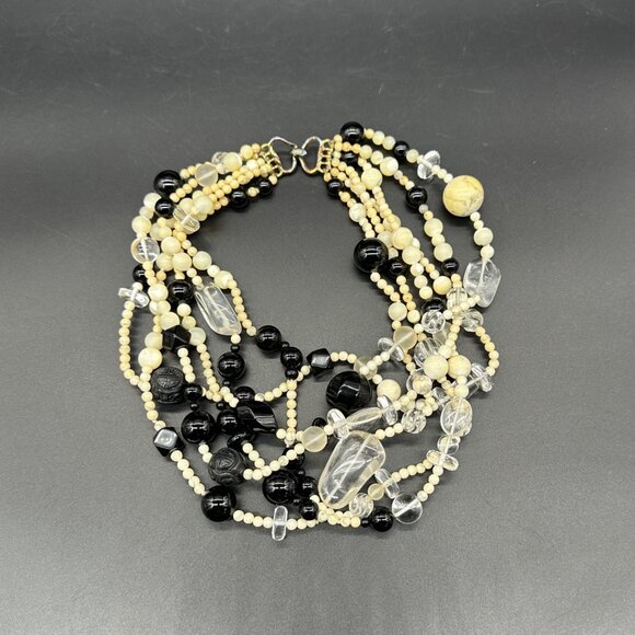 Vintage Statement Necklace Kia Yin Lo KYLO 6 Strand Stone Glass Plastic Bead 80s - Picture 3 of 9